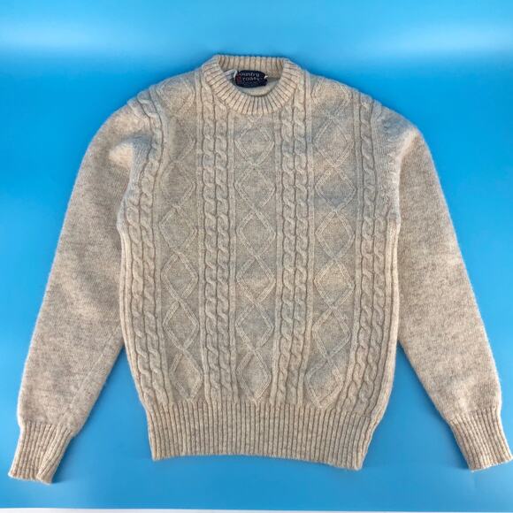 90s cable knit wool crewneck sweater 1990s vintage - Picture 1 of 5